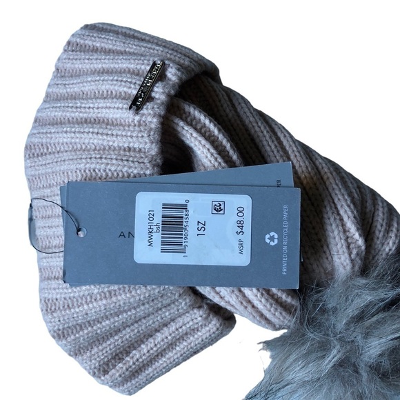 Marc New York Faux Fur Rib Knit Beanie Tan NWT - Picture 4 of 10